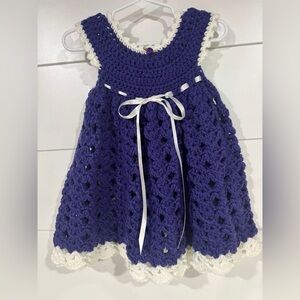 Handmade Purple and White Crochet Kids Dress